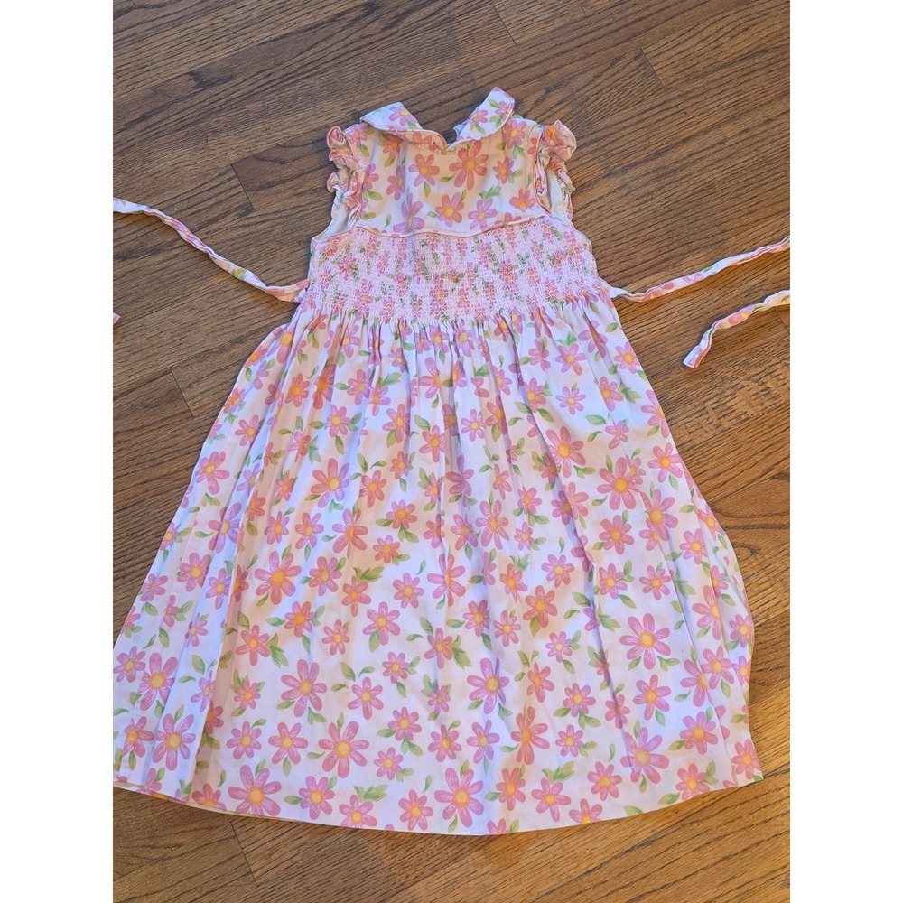 Laura Ashley Girls Pink Floral Smocked Dress Cotton Peter Pan Collar Size 5